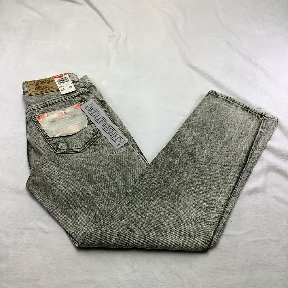 Vintage Javolis 919 Jeans Mens 29x30 Gray Acid Wash Button Fly Straight Leg 80s
